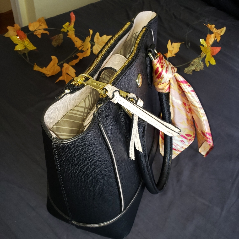 Black Safiano Leather Bucket Style Bag w/scarf